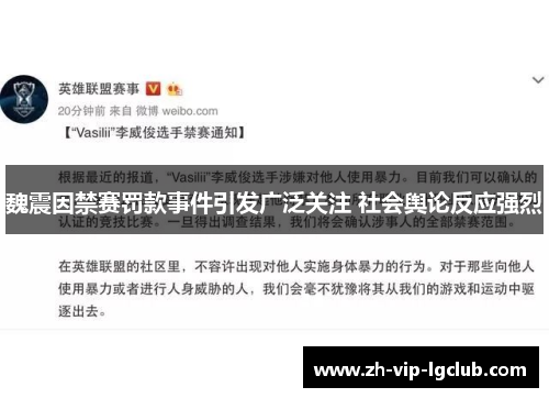 魏震因禁赛罚款事件引发广泛关注 社会舆论反应强烈 魏震因禁赛罚款事件引发广泛关注 社会舆论反应强烈